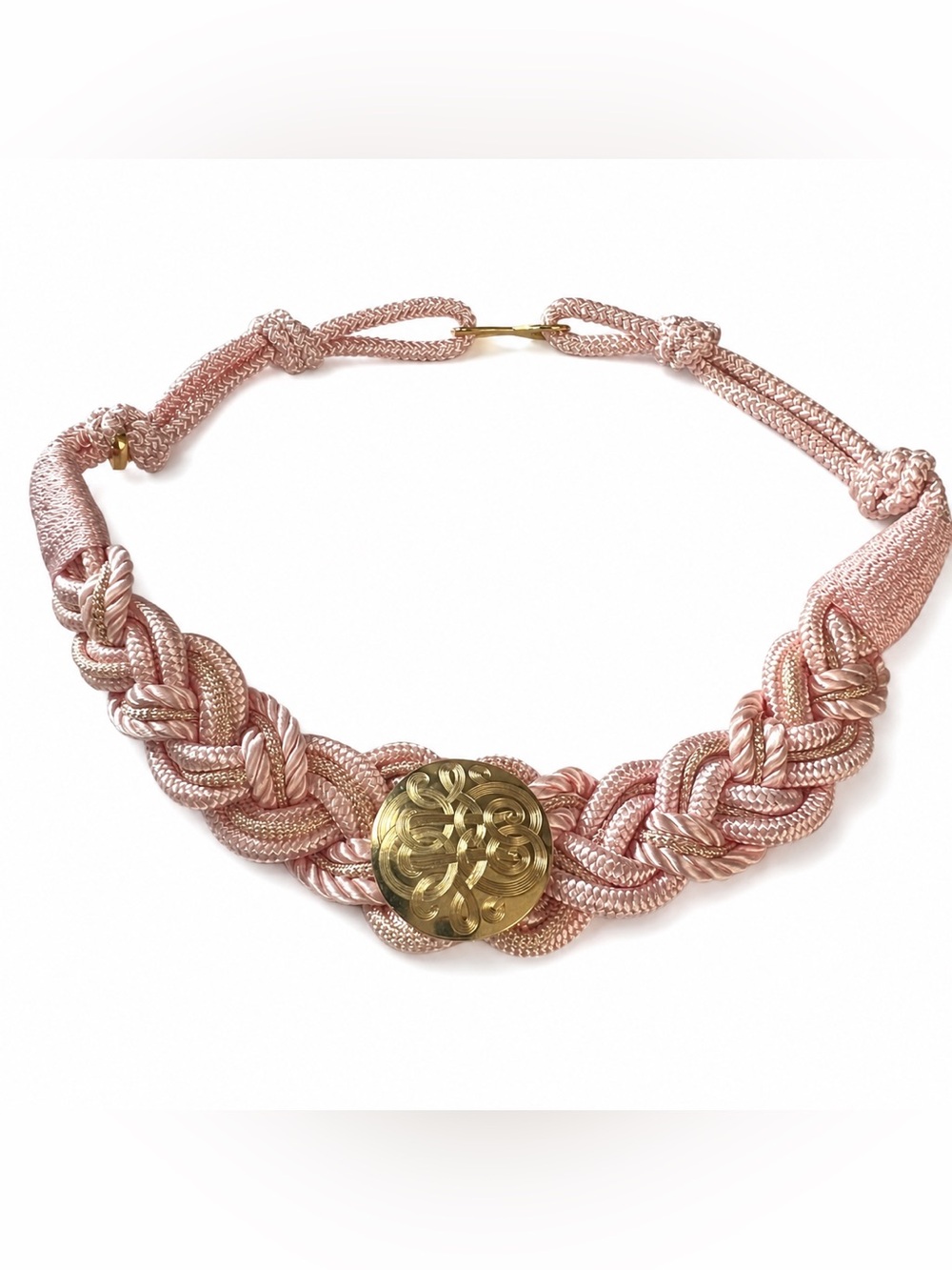 Pink & Gold Braided Belt With Gold Engraved Buckle